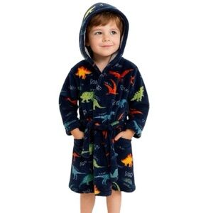Giggling Getup Kids Dinosaur Hooded Plush Robe Blue Size L
